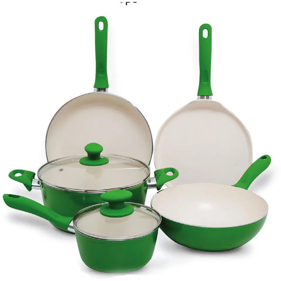 Wholesale low price high quality Home Kitchen Aluminum Forged Green Cookware Set