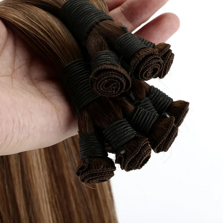Soft Thin Invisible Russian Thick End Double Drawn Hand Tied Wefts Hair Extensions, Handtied Weft European