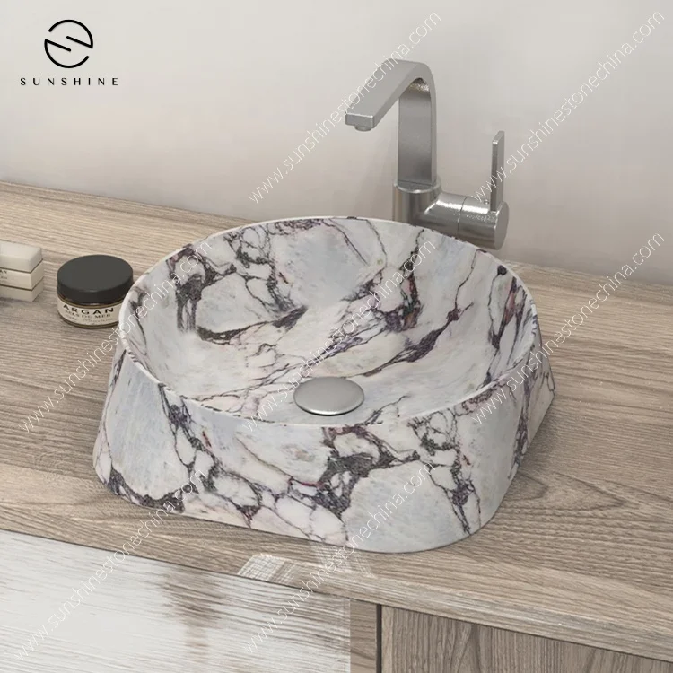 Exclusive Style Bathroom Washsink Italian Calacatta Viola Marble Deep Top Mount Washing Sink Vessel Sink