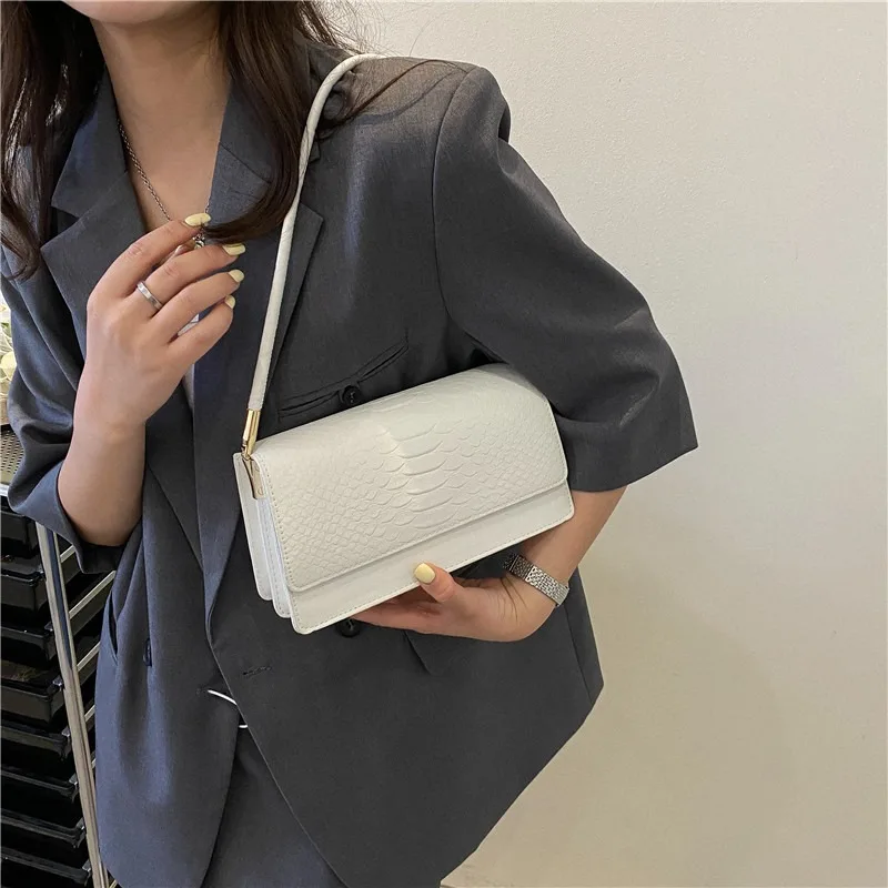 Оптовая продажа Повседневные Сумки из искусственной кожи с принтом крокодила женские модные однотонные сумки на плечо квадратная сумка для подмышек женщин