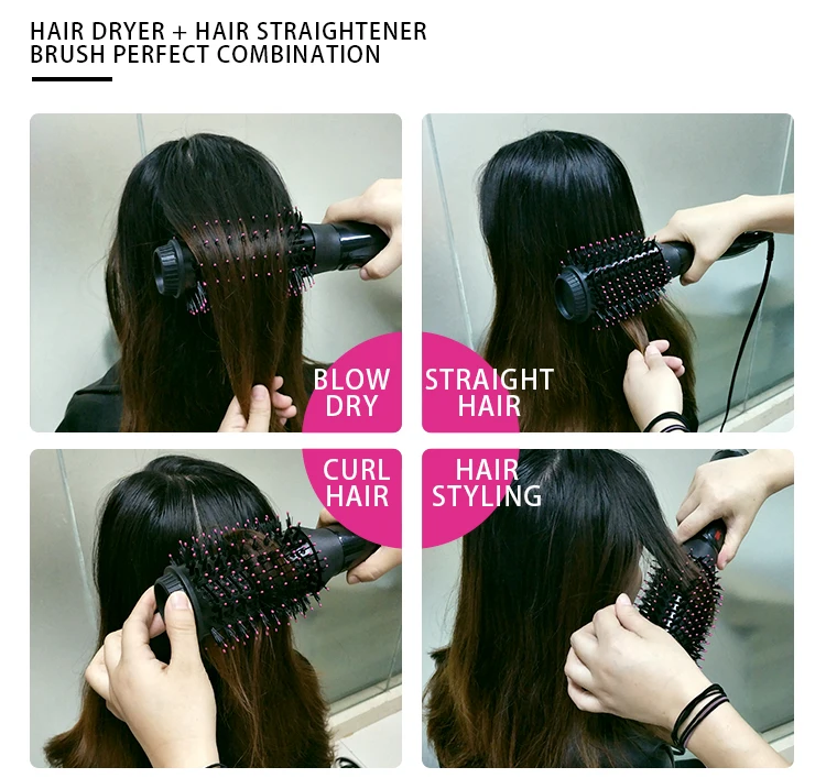 Hair Brush Private Label Flat Iron Hot Air Electric Comb, One Step Hair Dryer Fast Hair Straightener Brush Hot Air Brush