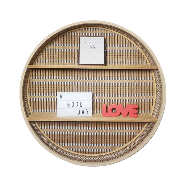 Multifunction Bamboo storage wall shelves, creative rustic wall shelf for book bamboo round wall shelf