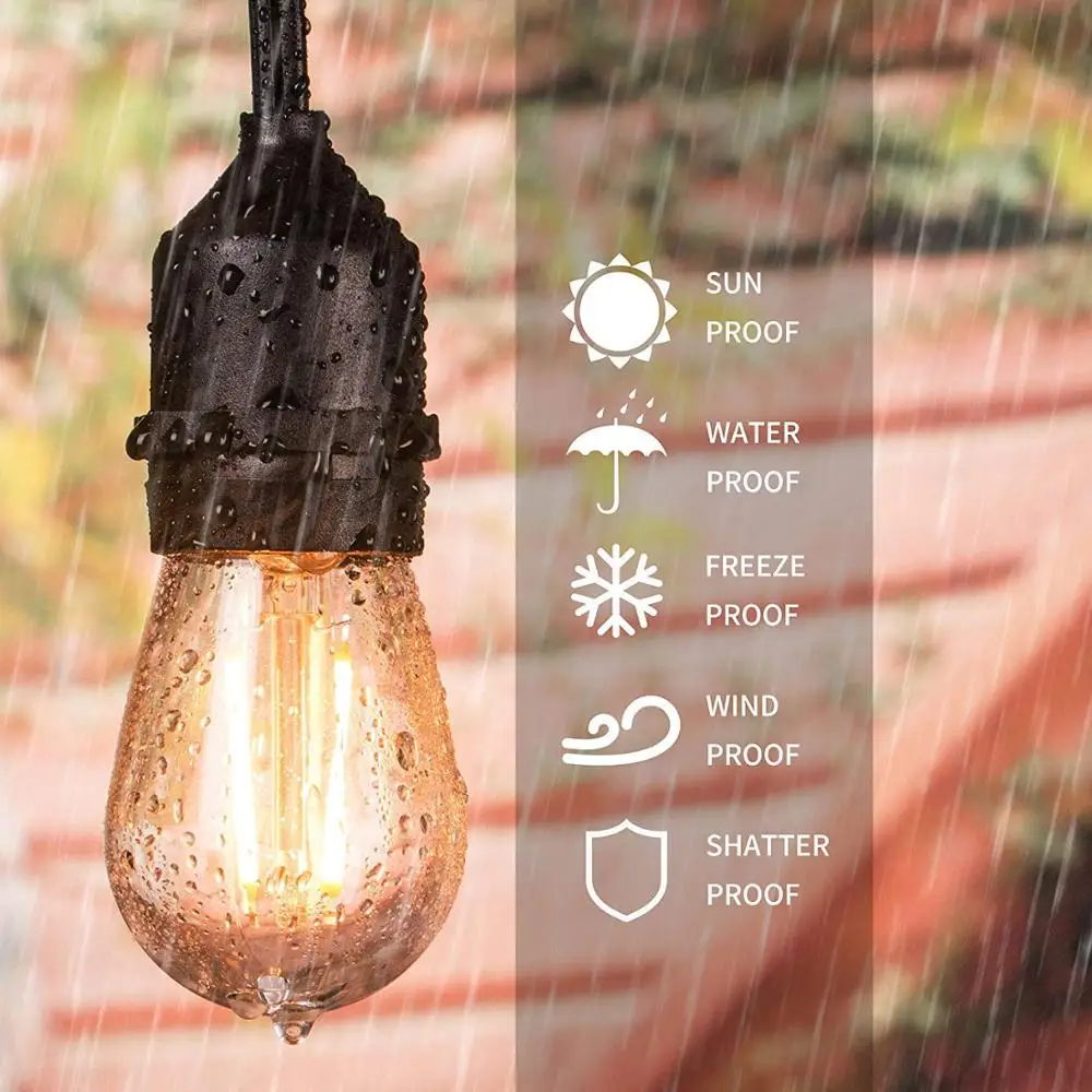 
UL E26 S14 48FT 15LT LED filament Commercial Patio Outdoor String Lights 