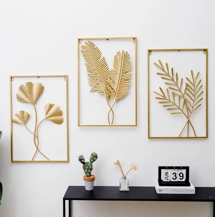 For Living Room Bedroom Display Lobby Modern Frame Art Hanging Gold Flower House Golden Decorations for Home Metal Wall Decor