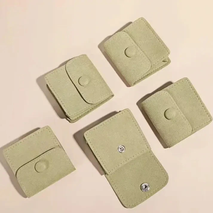 6*6*2.3cm Luxury Ultra Light Durable Screen Printing Customizable Microfiber Jewelry Bag Earring Pouch With Two Inner Pockets