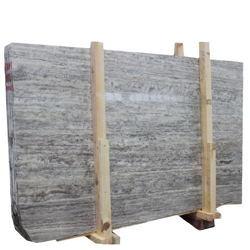 2023 Silver Travertine Vein Cut Slab Polished Top Level For Pavers Walls Made in Turkey CEM-SLB-06-02 for Interior and Exterior