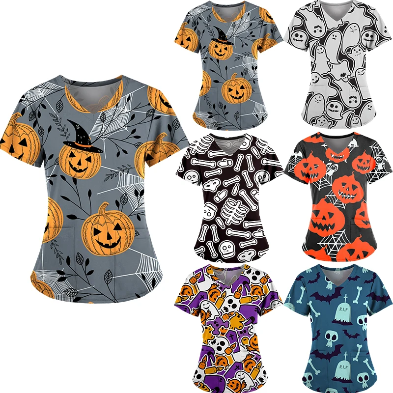 Cartoon print surgical uniforms pharmacy hospital nurse scrubs tops breathable beauty salon dentistry pet doctor uniform