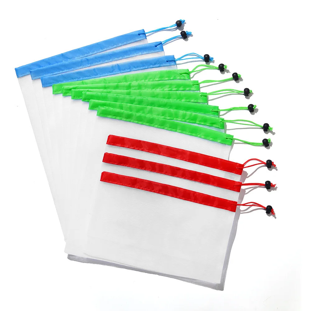 Eco Friendly Reusable Produce Transparent Washable Grocery Mesh Bags for Storage Fruit Vegetable