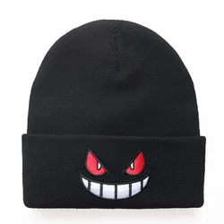 New Anime Cartoon Red Eyes Embroidered Knitted Cap Hip-hop hat Popular Trend Knitted Embroidered Winter Knitted Beanie Hat