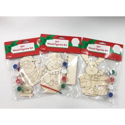 customizable pattern wood crafts christmas ornament kid Handmade Toy DIY wood kit Wooden Painting Set