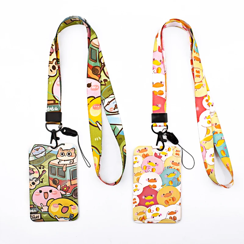 Colorful Cute Bus Card Cover School Students ID Card Holder Set Work Case Holder with Lanyard