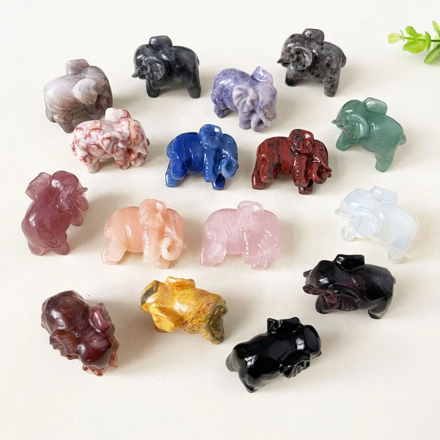 5cm Natural Mixed Stone Elephant Statue Carved Gemstone Crystal Figures Crystal Elephant Statue For Home Decoration