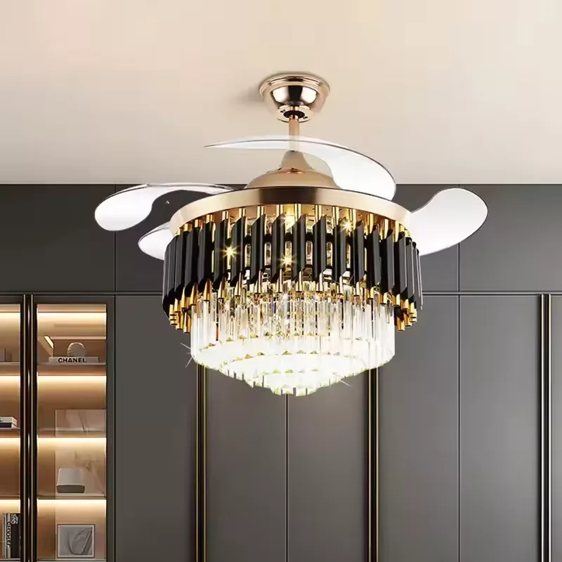 modern Led smart Ceiling lamp with Fan chandelier  living room Decorative Remote Control light crystal fan led ceiling fans