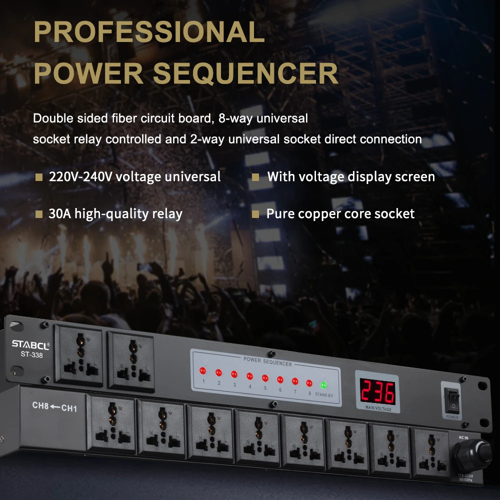 STABCL  ST-338 Professional Power Supply Intelligent 8 Channel Power Supply Sequencer With Voltage Display