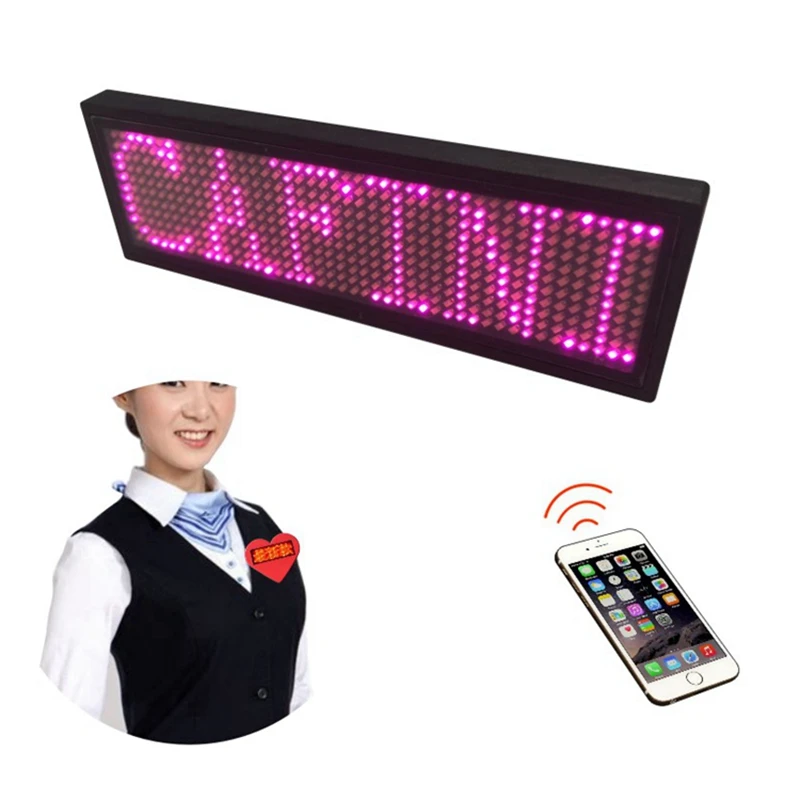 Smart APP Edit LED Name Badge Digital Lighting Pin Wearable Reusable LED Programmable Waiters LED Name Badge Mini LED Name Tag