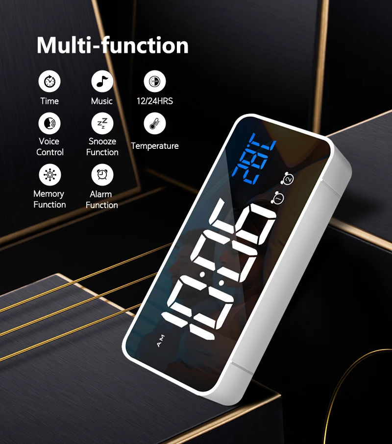 Hot Sell Mirror LED Alarm Clock Multi-function Digital Electronic Temperature Snooze Clock Table