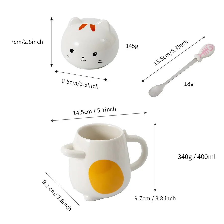 Super Cute 3D Cartoon Cat Ceramic Mug With Cover And Spoon Couple Ceramic Water Cup Breakfast Coffee Cup