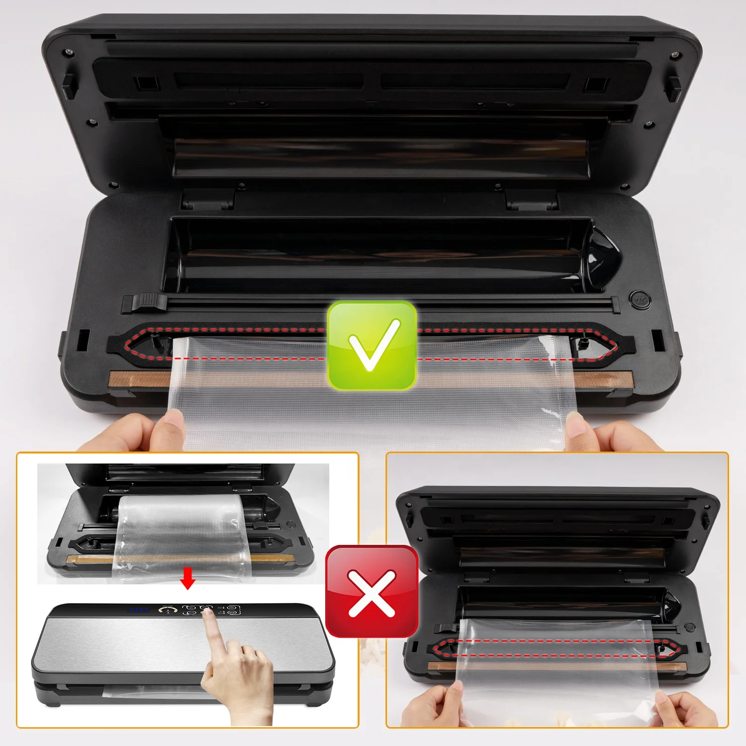 Custom Dry Moist Super Humid Color Stainless Steel and Plastic Vacuum Food Sealer Household Use Freshness Storage Vacuum Bag