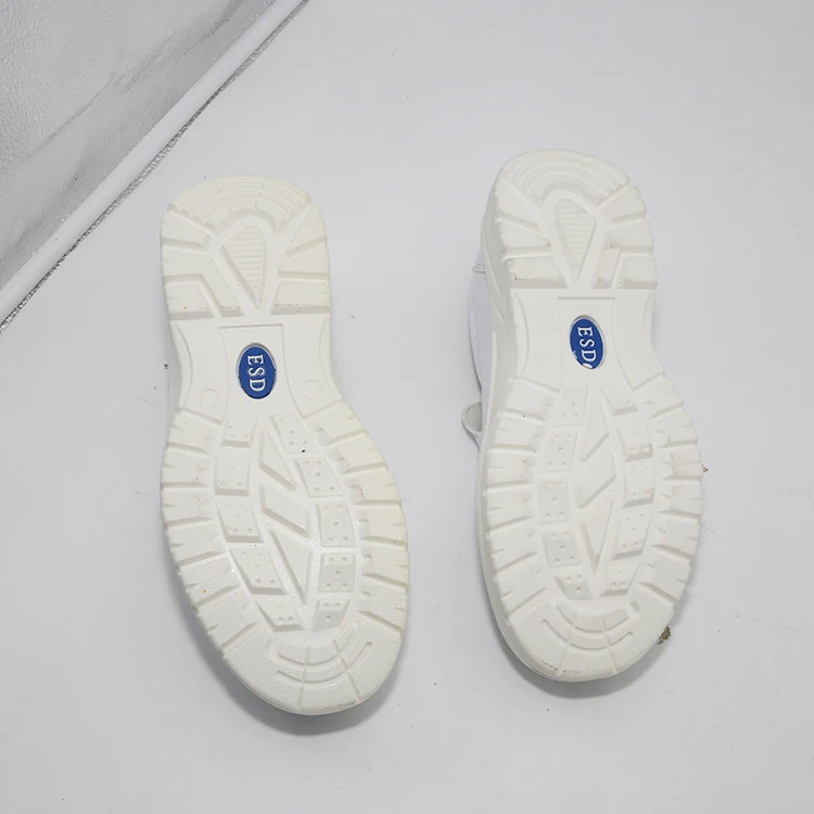 Lightweight white Cleanroom dustproof anti static esd steel toe safety shoes cow leather for lab