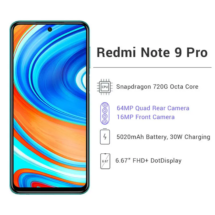 Мобильный телефон Xiaomi Redmi Note 9 Pro 6 ГБ 64 128 Snapdragon 720G мп четыре камеры NFC 67 дюйма 5020 мАч