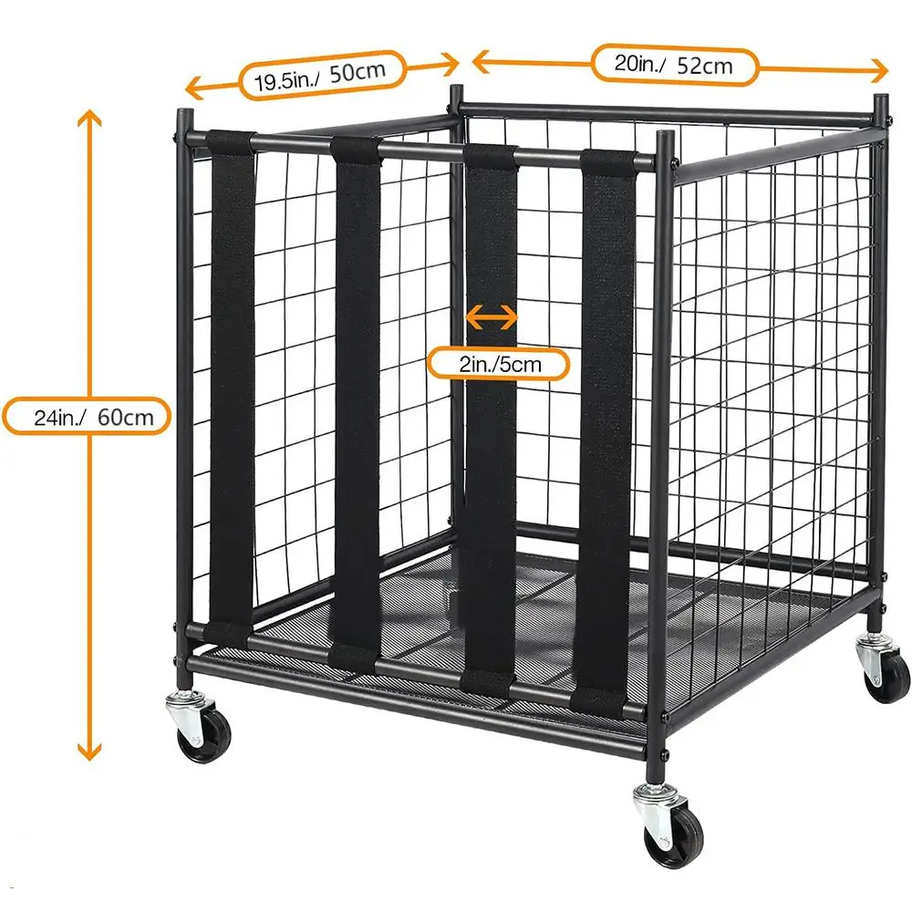 Rolling Sports Ball Storage Cart, Lockable Basketball Cage Sport Equipment Holder Organizer for Indoor Outdoor