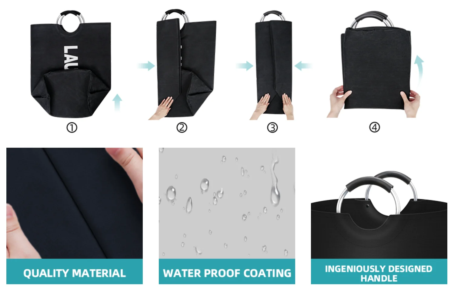 Oxford Washing Collapsible Foldable Hamper Dirty Clothes Basket Fabric Laundry Storage Bags With Alloy Handles For Bedroom