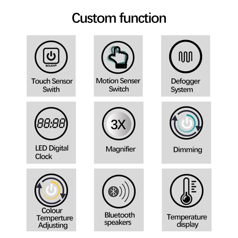 Touch Screen Smart Mirror Irregular Bathroom Makeup Mirror Wall Hanging Illuminated Heated Glass Led Bath Mirrors