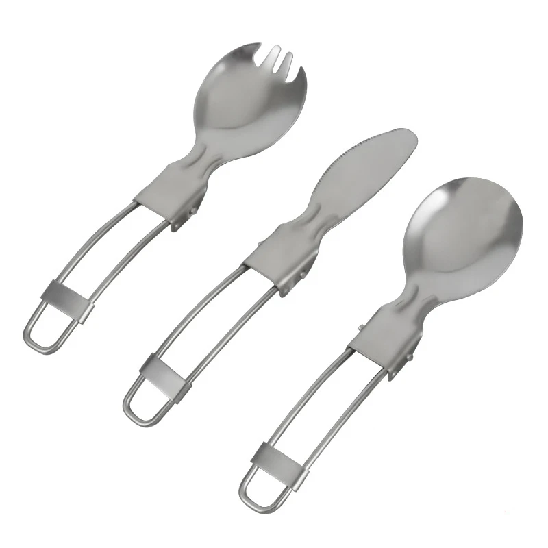 Foldable Portable Food Grade 304 Stainless Steel Folding Cutlery Set with Spoon Fork Knife Dinner Flatware