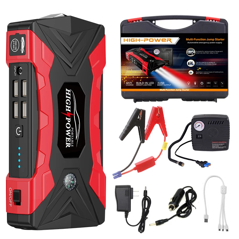 99800mAh 1000A Mini Car Jump Starter With 12V Lithium Battery Power Bank Jump Pack With Air Compressor Booster Charger For Car