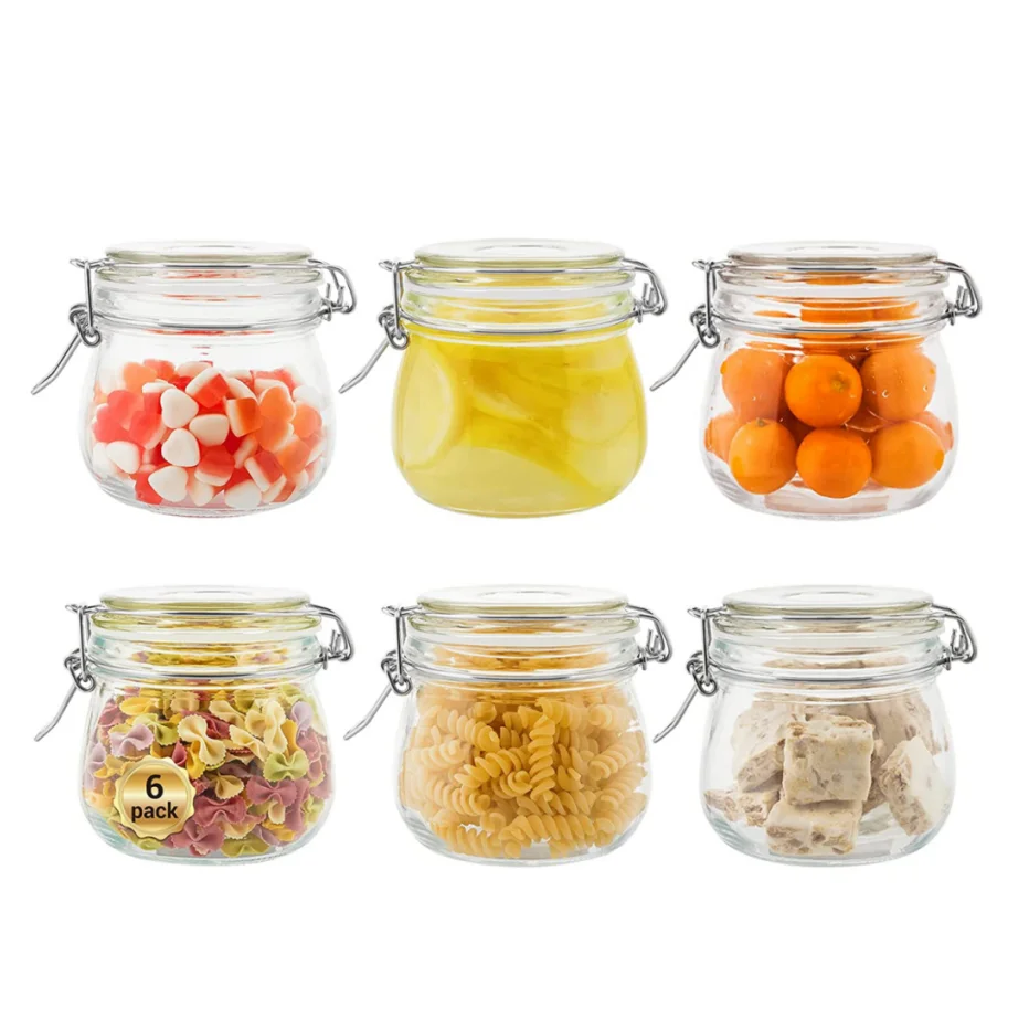 Eco Friendly Airtight Clamp Lock Pickling Kitchen Food Preservation Cookie Coffee Storage Glass Storage Jar