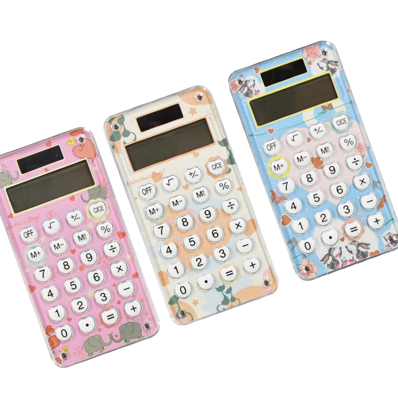 Portable fashion calculator pink pupils with cute cartoon girls mini blue computer solar office business trumpet
