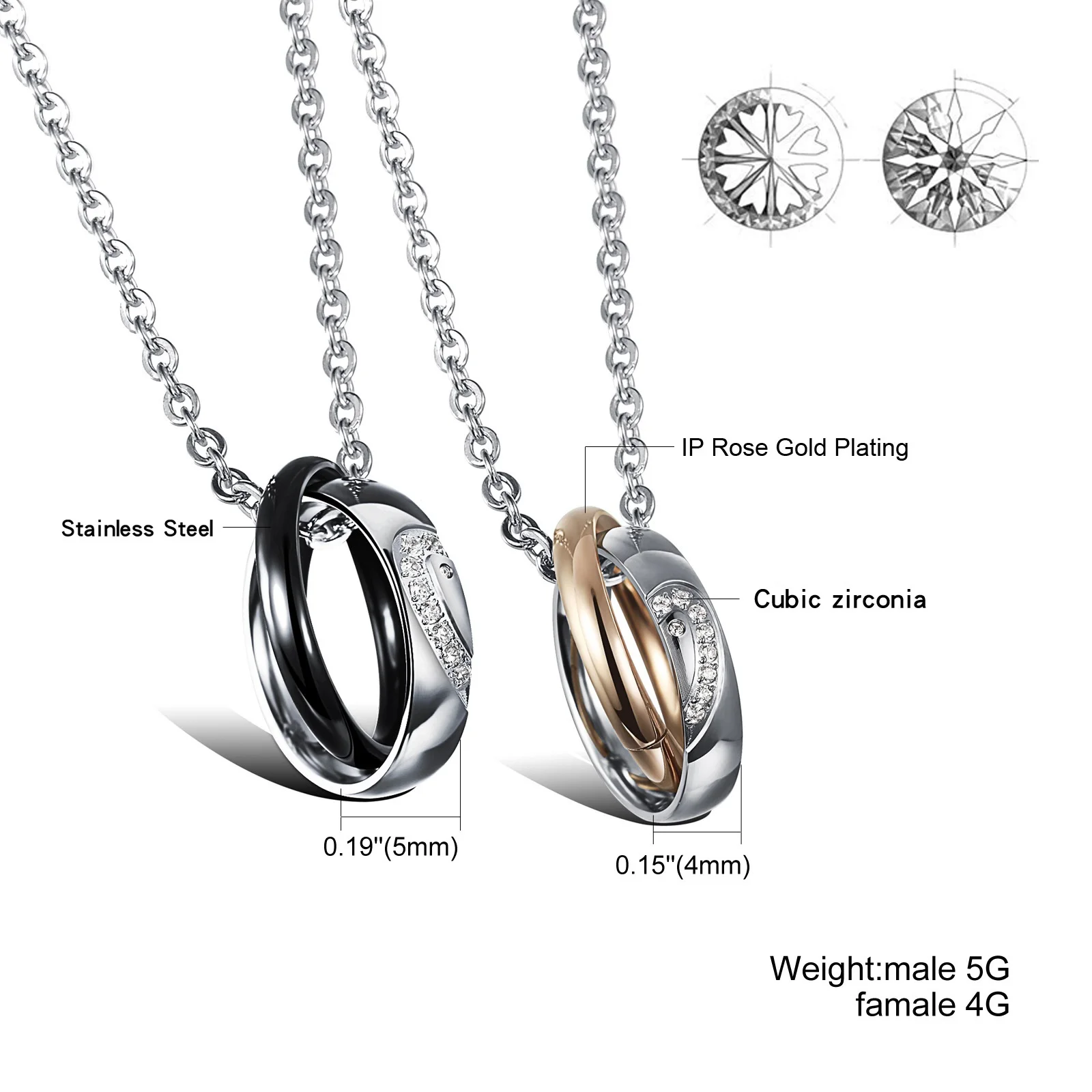 Couples Titanium Steel Women Men Jewelry Zircon Half Heart Puzzle Pendant Necklaces