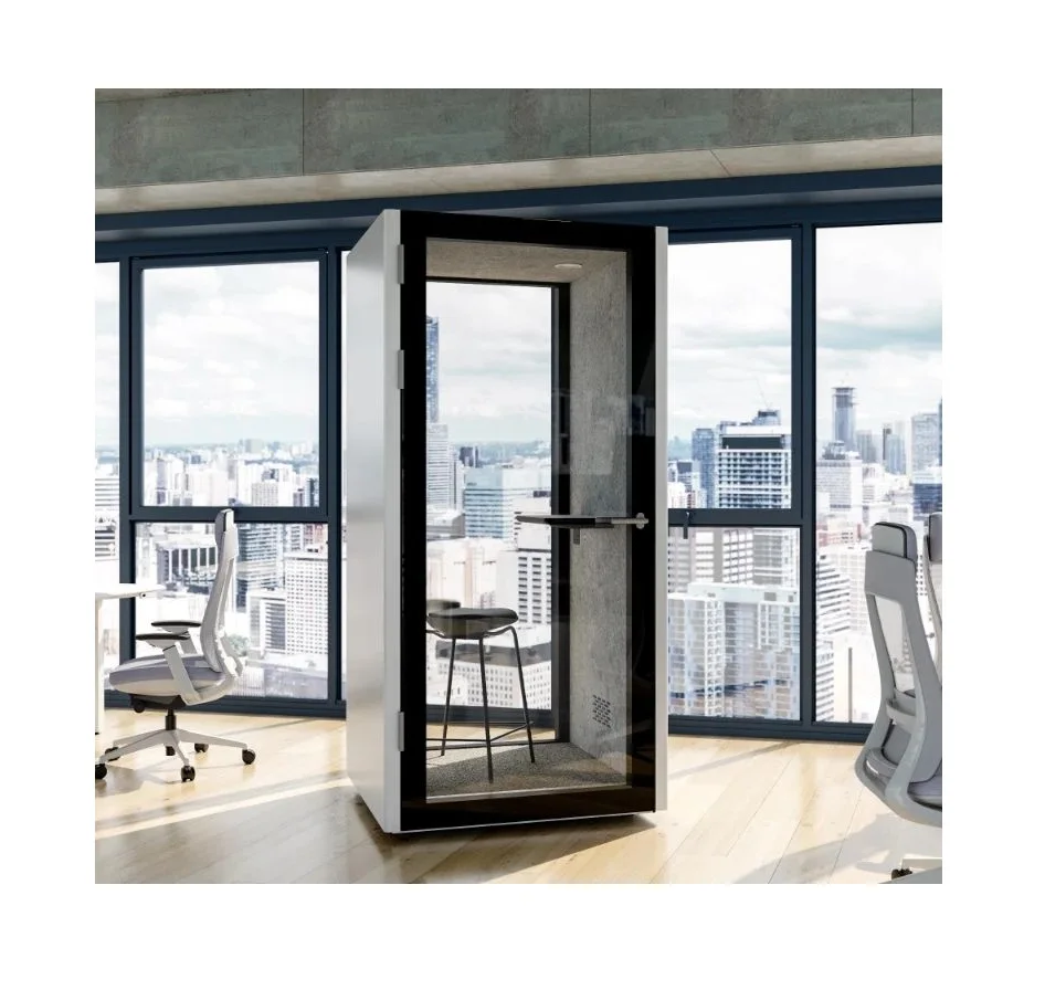 Wooden Pattern Tempered Glass Good Soundproof Portable Meeting Pod