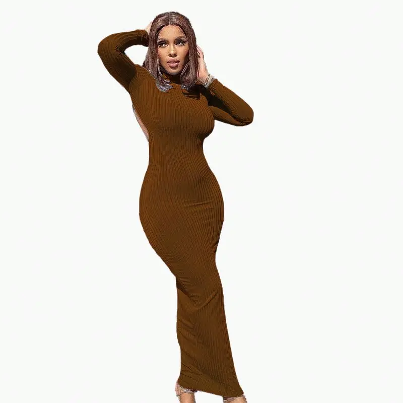 Wholesale Sexy Design Cheap Long Sleeves Backless Knitted Bodycon Hollow Fall Dress for Women