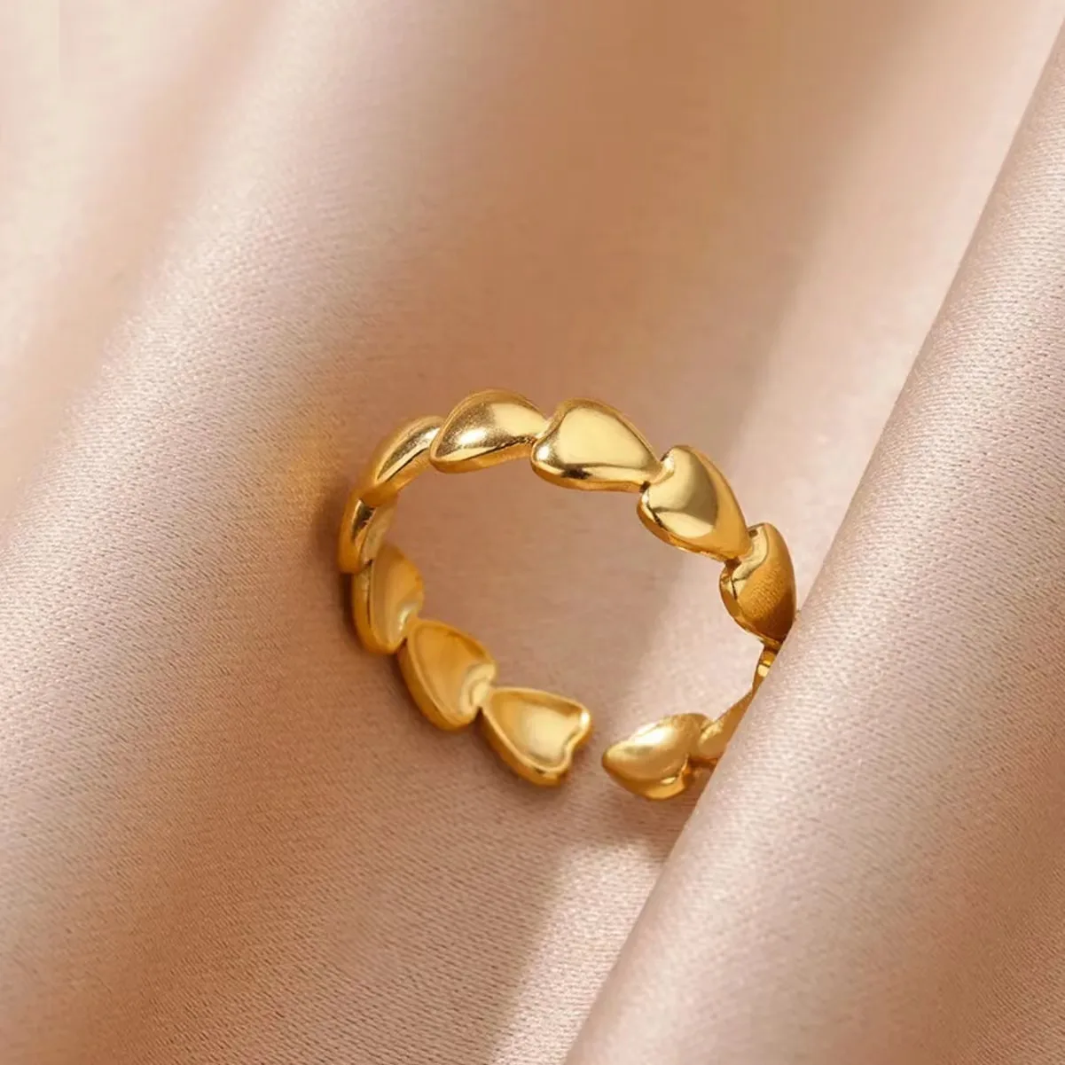 Wholesale 18k Gold Plated Stainless Steel Superposition Heart Shape Love Heart Adjustable Open Ring Jewelry