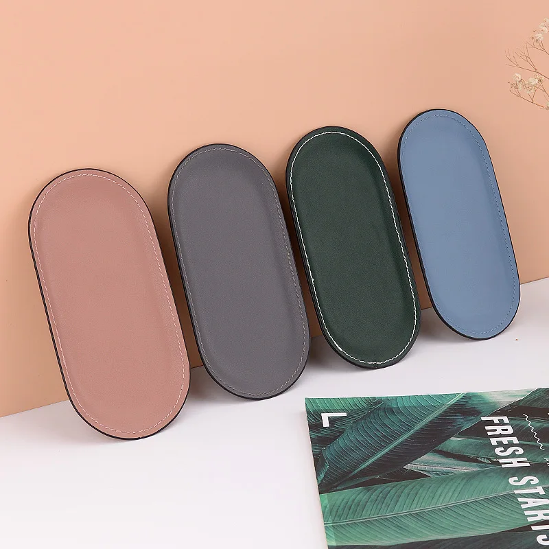 Creative Leather Veneer Storage Oval Dish Tray Cosmetics Jewelry Soft Decoration Ornaments Storage Tray