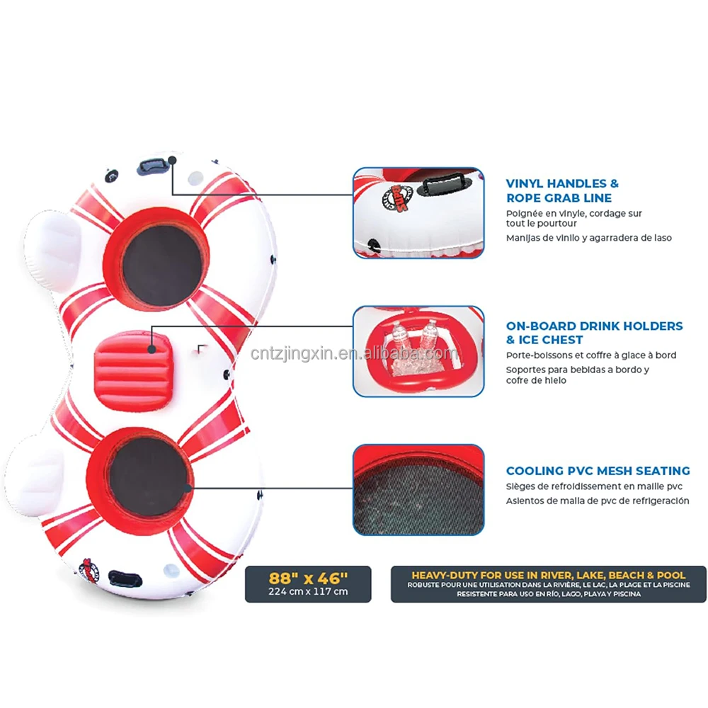 Factory Custom PVC Inflatable Double Water Ski Drag Ring Swimming Ring Floating Row Ice Bucket for Adult Pool Summer Party