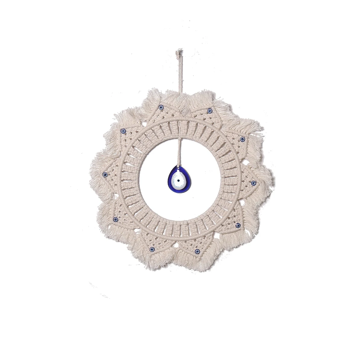 Custom New Design Evil Eye Wall Hanging Home Decoration Macrame Wall Hanging Crochet Cotton Rope Knot Round Woven Tapestry