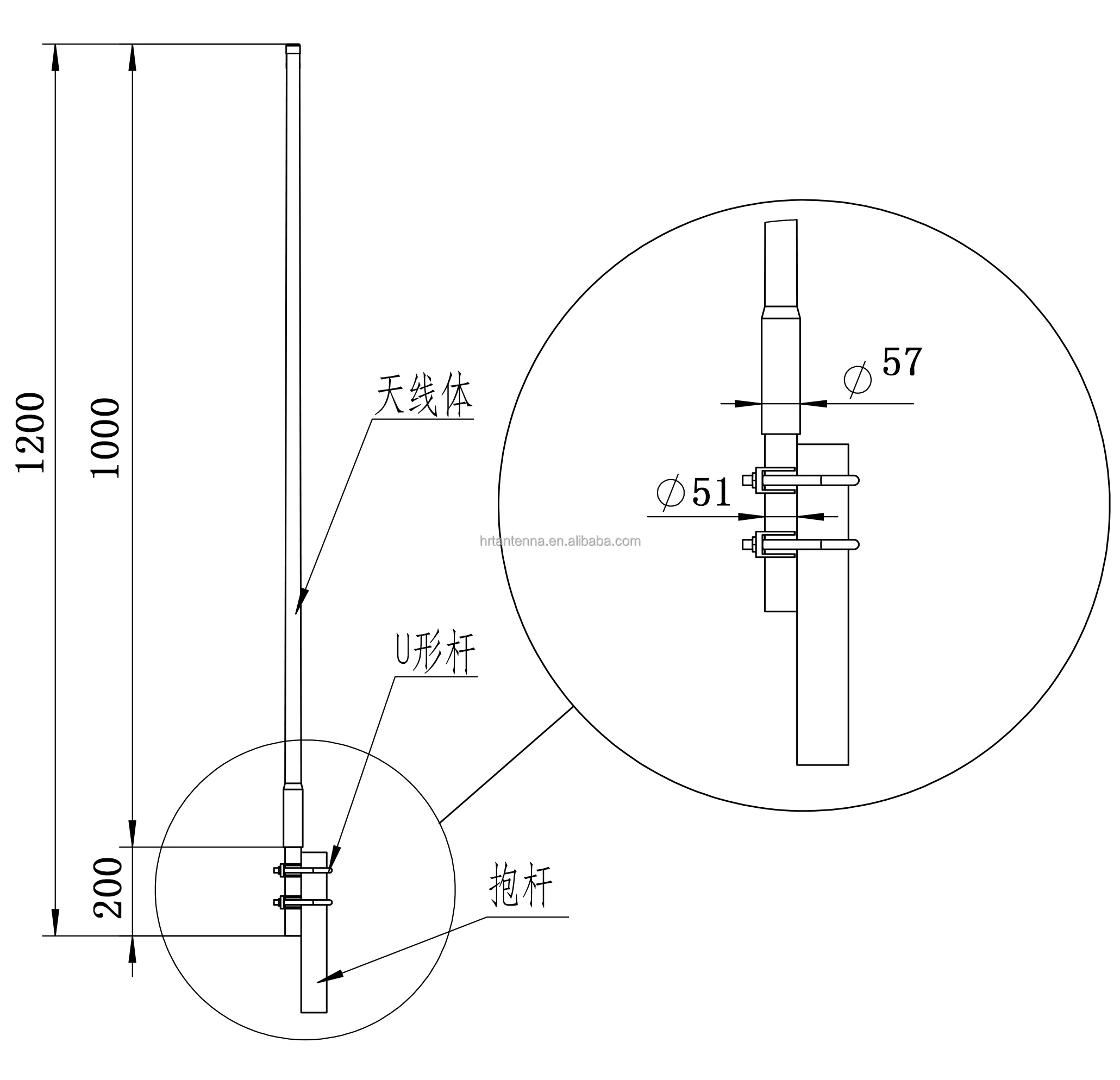 UHF 400 ~ 480MHz 5 dbi Omni Fiberglass communication Antenna TQJ-400D