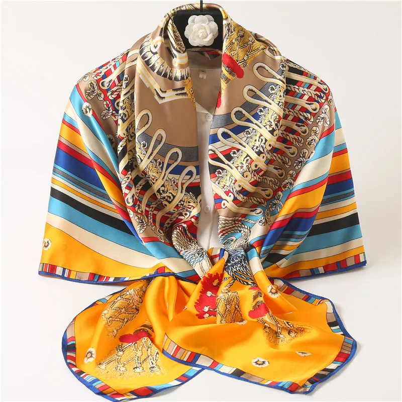 Large Satin Scarf for Women Silk Custom Printing Square Silk Scarves 130*130cm