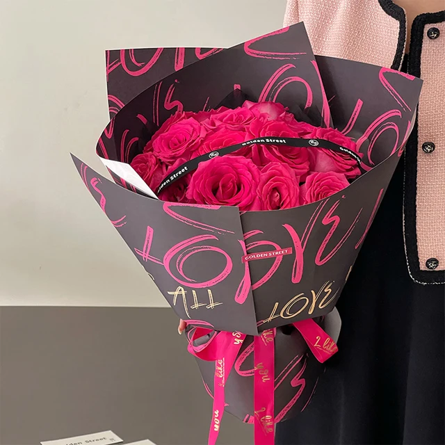 LOVE rose bouquet wrap paper packaging Valentines day gift florist thick fresh flower wrapping paper