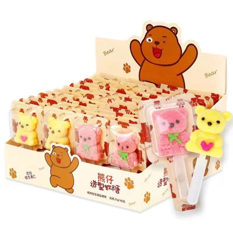 Factory wholesale pink and yellow cartoon bear shape soft candy cute and delicious