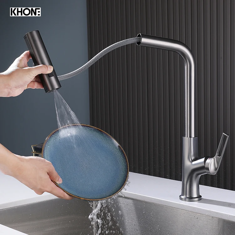 modern kitchen mixer high quality rain cascade rotation pull out kitchen faucet factory 2023