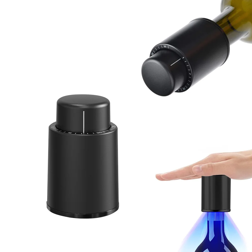 Custom plastic champagne red wine stopper wedding favor stainless steel metal vacuum wine stopper for laser engrave logo