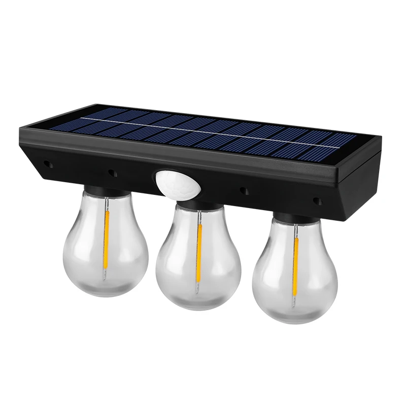 New Outdoor Ip65 Waterproof Garden Human Body Induction Wall Lamp Solar Led Tungsten Filament 2 Bulbs Lamp Light