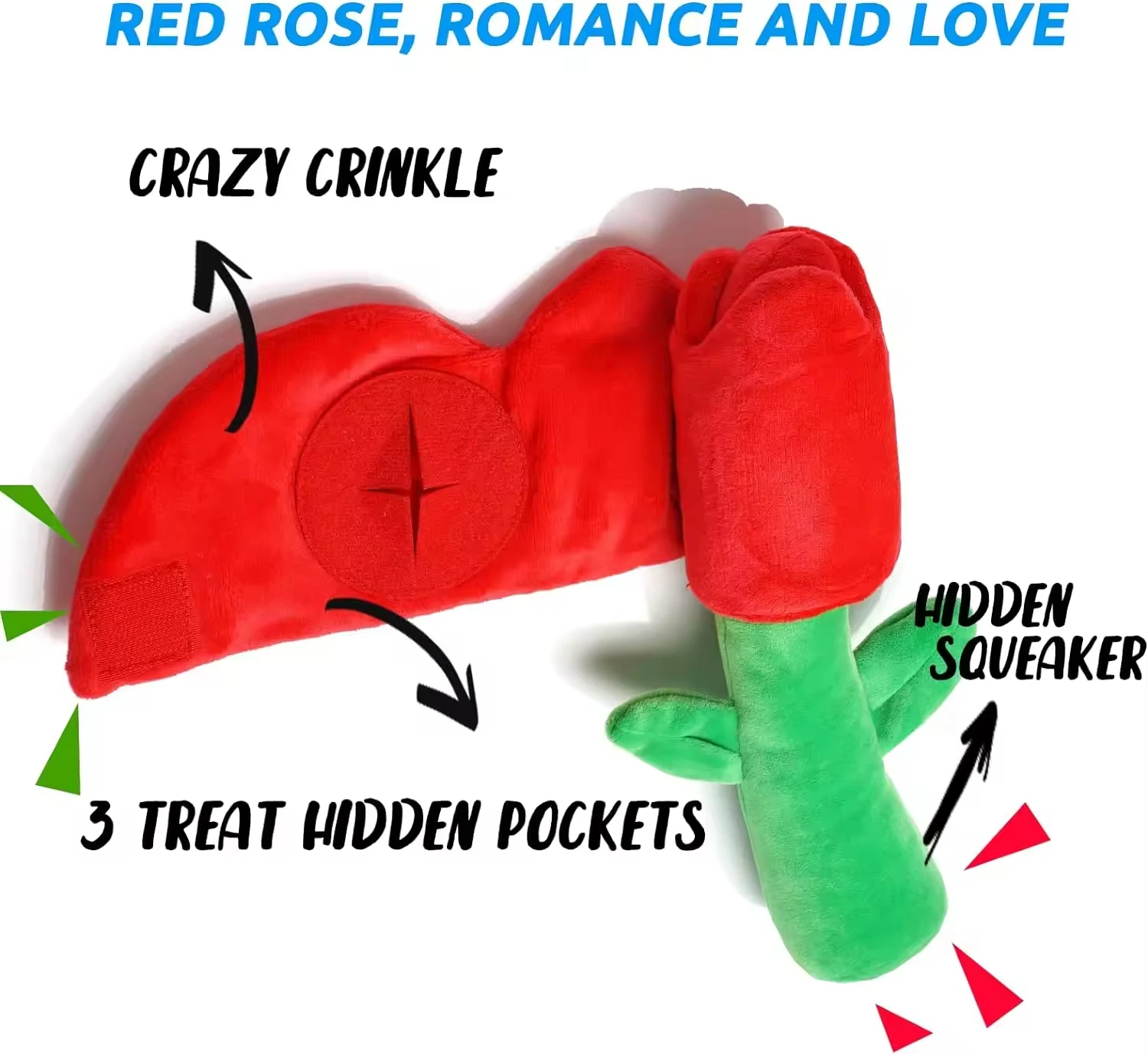 Wholesale Custom Fashion Romantic Red Rose Gifts Durable Puzzle Squeaky Crinkle Valentine Dog Toy