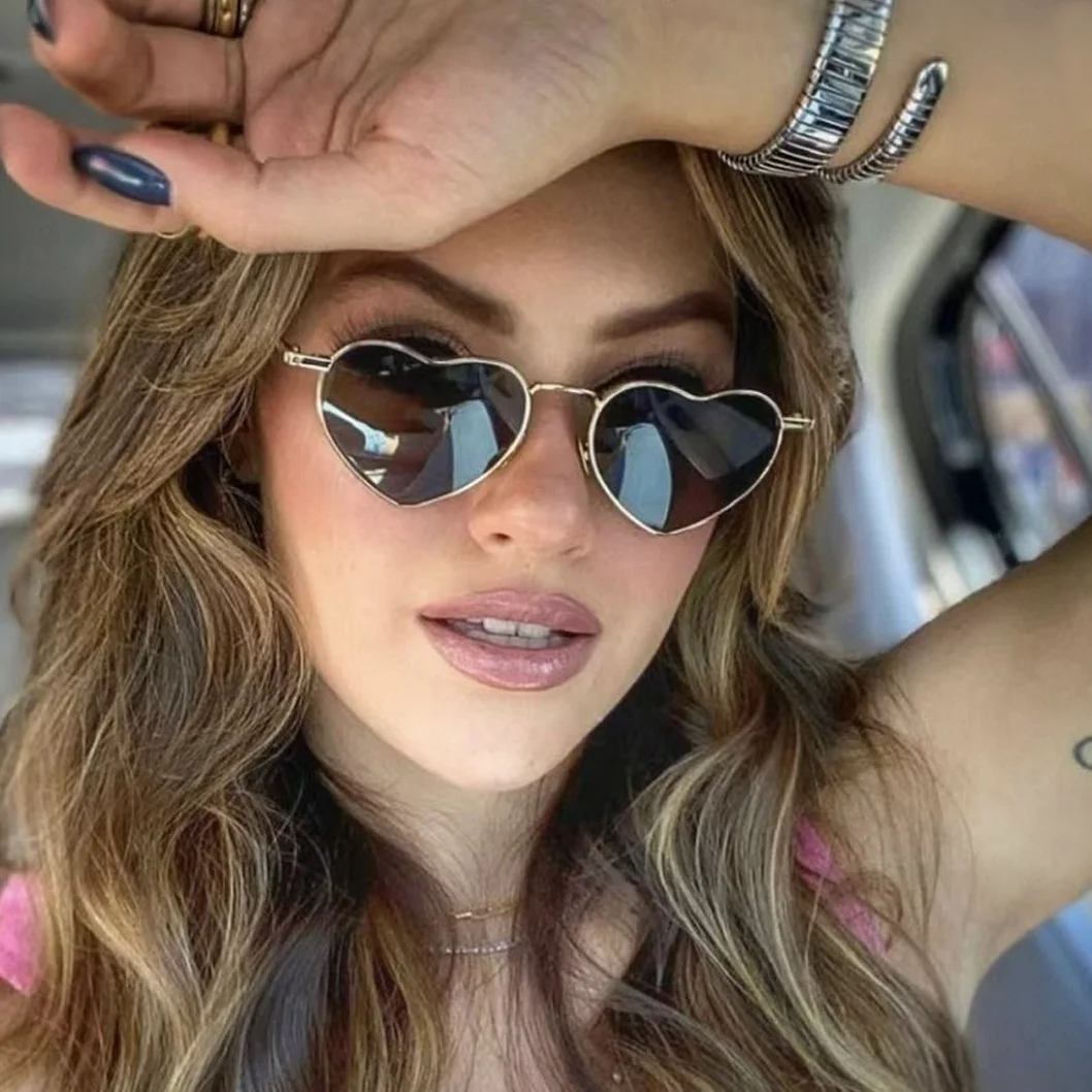 High End Wholesale Custom Women Love Heart Sunglasses Adult Metal Frames Gold Shades Men Polarized TAC Fashion Sun Glasses