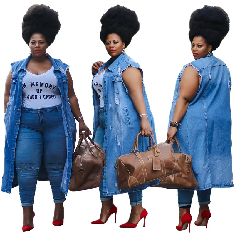 High Quality Fall And Winter Women Plus Size  Vest Coat Loose Long Denim Vest Cardigan Casual Jacket
