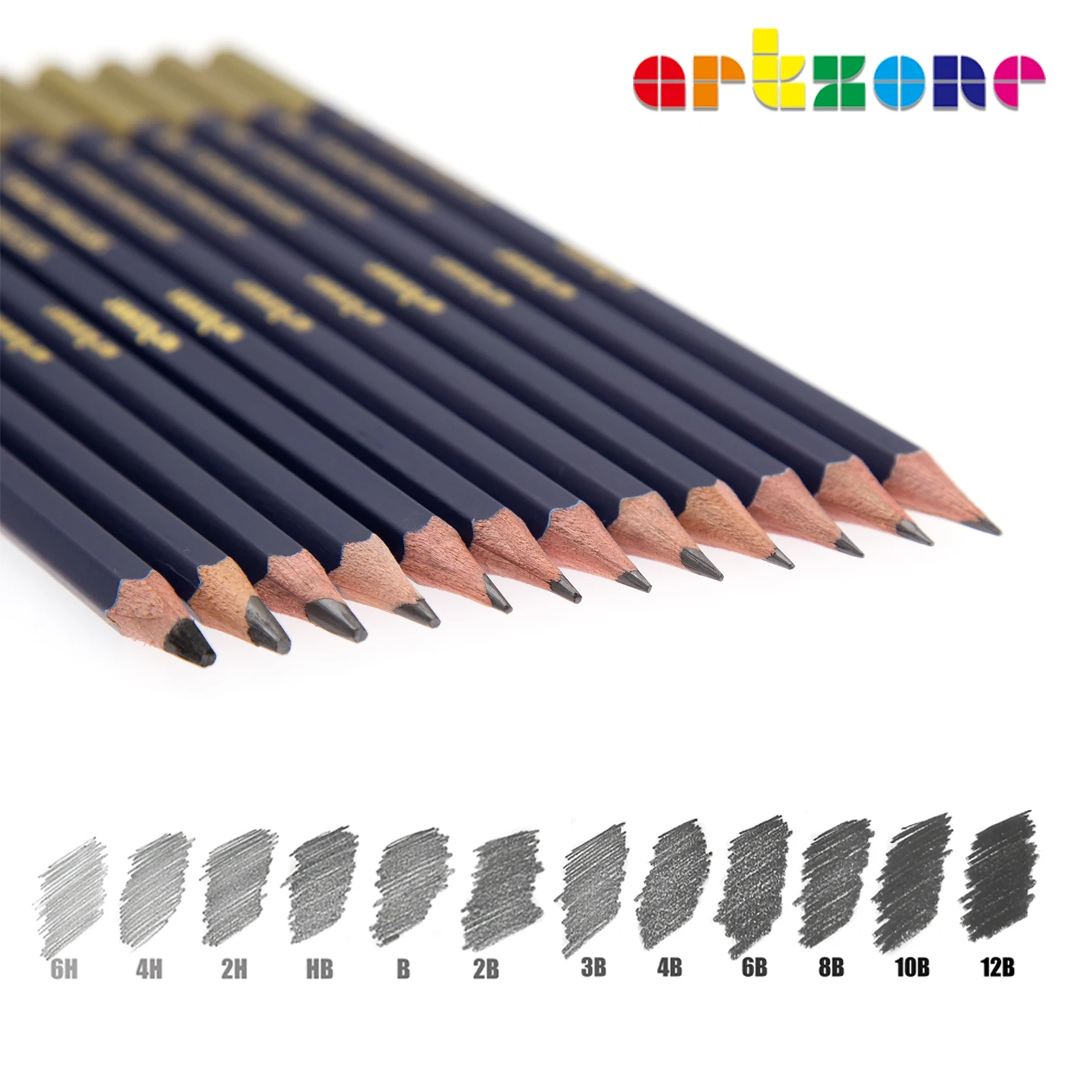 High Quality Hexagon 6H-12B Lead Natural Wood Professional 12 Art Graphite Drawing Wood Standard Sketch Pencil Set for artists