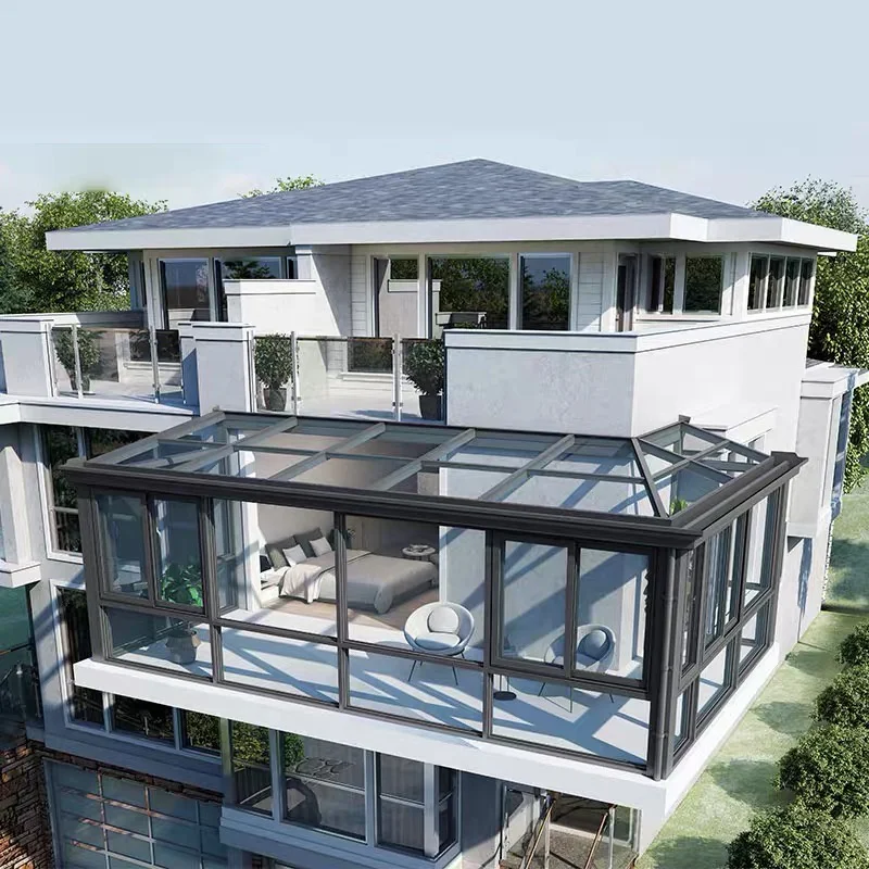 China Supplier Aluminum Glass Sunroom House Energy Saving 4 Season Solarium Outside